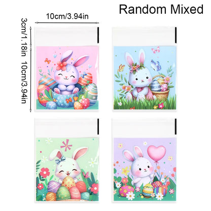 50/100pcs Happy Easter Candy Cookies Bags Bunny Eggs Gift Packaging Plastic Bag For Kids Birthday Party Supply Easter Decoration