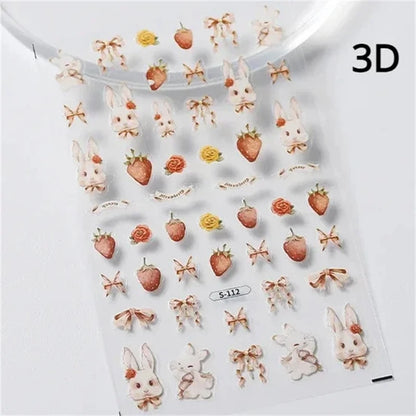Noble Rococo Bunny Girl Pearl Butterfly Easter Egg Rabbit Soft Relief Self Adhesive 5D Nail Art Decoration Sticker 3D Nail Decal