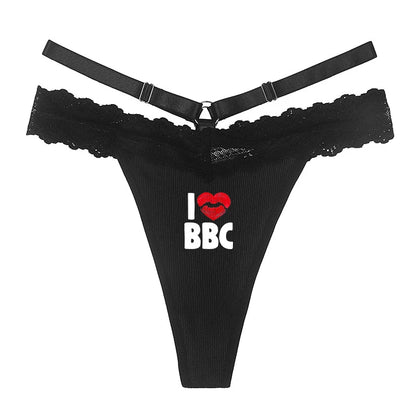 Sexy Lace Thong Black Underwear I LOVE BBC Women's Hot Panties Girls Funny Underwear New Women Traceless GString Sexy Lingerie