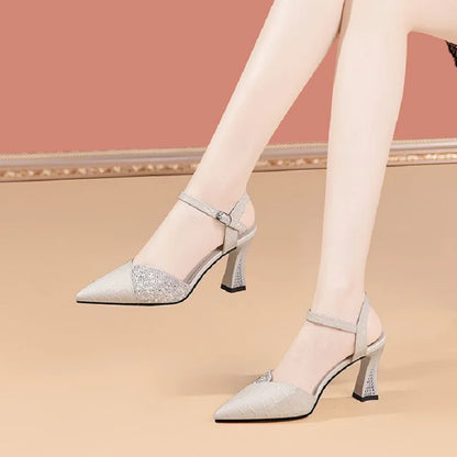 Women Fashion High Quality White Pointed Toe Buckle Strap Pu Leather Stiletto Ladies Casual Pink Comfort High Heel Shoes G5776