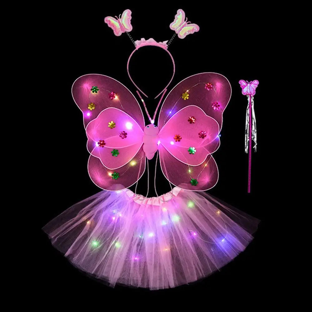 2-8Y Kids Butterflies Princess Costume Luminous Fairy Wing Birthday Party Halloween Stage Dress Up Easter Valentines Day Gift