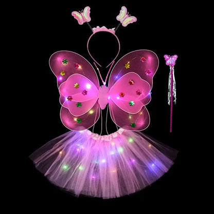 2-8Y Kids Butterflies Princess Costume Luminous Fairy Wing Birthday Party Halloween Stage Dress Up Easter Valentines Day Gift