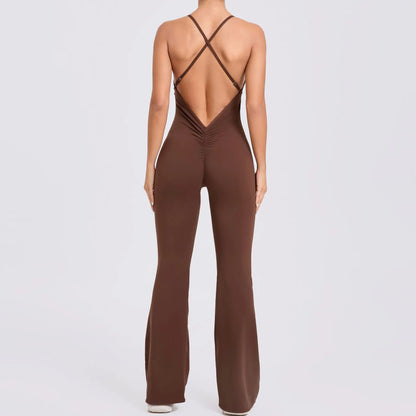 Sexy V Back One-piece Suit Women Gym Sports Jumpsuit Backless Yoga Rompers Women's Sportswear Sleeveles Female Workout Bodysuits