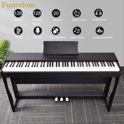 Glarry GDP-104/A-815 88-key Heavy Hammer Keyboard Vertical Black Electric Piano Without Cover United States