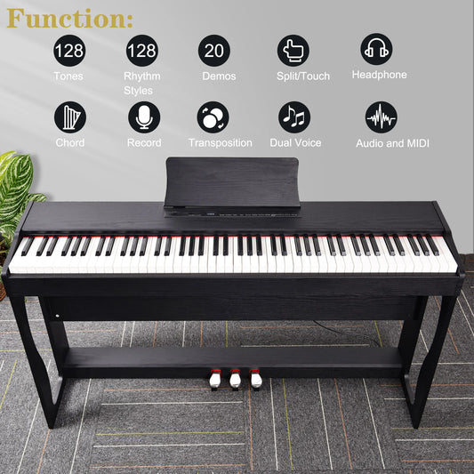 Glarry GDP-104/A-815 88-key Heavy Hammer Keyboard Vertical Black Electric Piano Without Cover United States