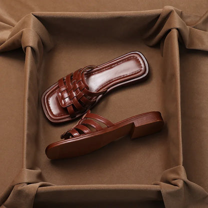 2024 New Cross-hollowed-out Flip-flops Summer Wear Can Wet Beach Half Slippers, Senior Sense Slippers, Women's Shoes
