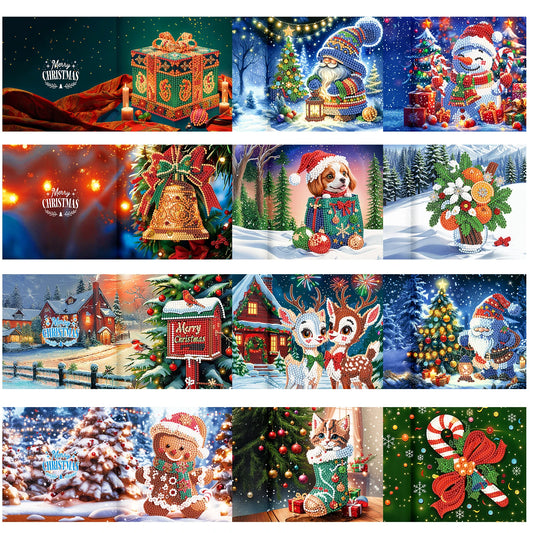 12pcs/Set DIY Diamond Painting Cards Nieuwe 2024 Christmas Festival Card Handmade Diamond Embroidery Art Kit 3d Folded Card