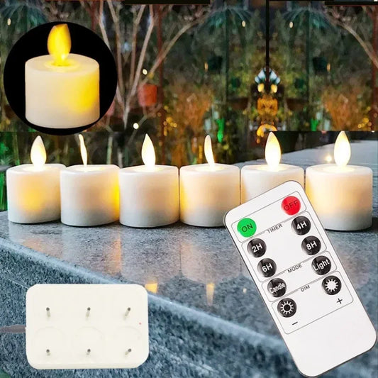6Pcs/Set Flickering Flameless Candles Outdoor Indoor with Remote Control LED Candles Easter Candle Wedding Decoration Lighting