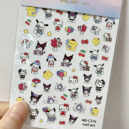 1PCS Cartoon Cute Melody Kuromi 3D Nail Stickers Press on Nails Sanrio Nail Art Decoration New Anime Nail Art Decals Stickers