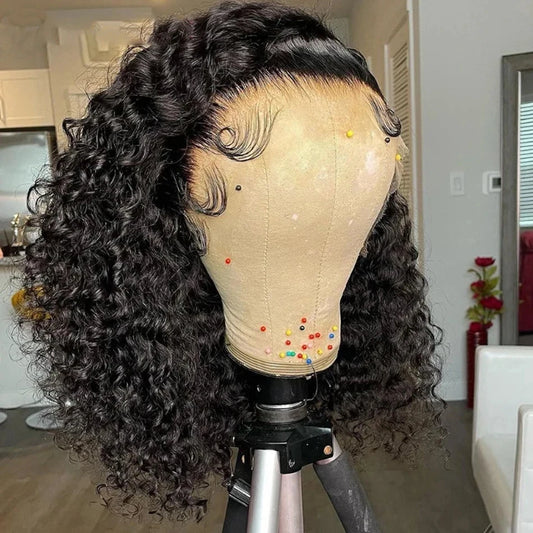 250% Density HD 13x4 Lace Jerry Curly Bob Wig Burgundy 99J Human Hair Wig 100% Remy Human Hair Dark Brown Chocolate Color #4