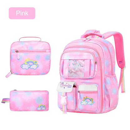 3Pcs Kid's Backpacks Girls School Backpack with Lunch Pencil Bag Cute Travel School Bookbag Christmas Kids Gift