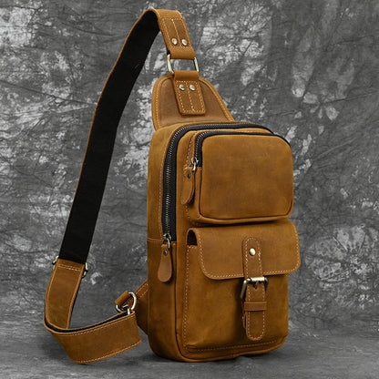 Casual Sport Bag Leather Chest Bags for Men iPad Mini Cow Leather One Shoulder Bags Male Anti Theft Chest Pack Sling Bag for Men