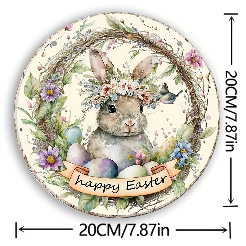 1 Happy Easter Bunny Sign Only Spring,(8x 8 inch) Wooden Garland Sign Easter Egg Sign, Holiday, Garland Door Decoration Wall Dec