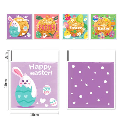 100Pcs Easter Candy Cookie Bag Cute Bunny Eggs Gift Snack Packaging Bags 2025 Happy Easter Party Decoration Supplies Kids Favors