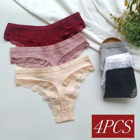 4Pcs/Set Cotton Panties Women G-string Female Underpants Sexy Lingerie M-XL Soft Seamless Underwear Low Waist Panties Intimates