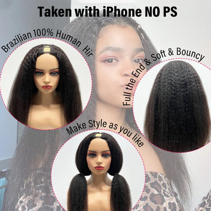 30 Inch Kinky Straight V Part Wig Brazilian Yaki Straight Human Hair U Part Wigs Middle Part Machine Made Remy Hair Easy Install