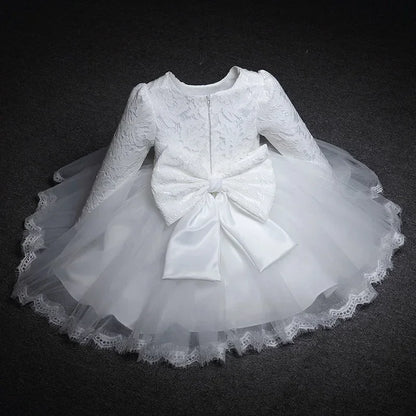 2024 Baby Girl Clothes Lace Long Sleeves Newborn Infant 1st Birthday Baptism Pink Dress Wedding Party Dresses for Girls Vestidos