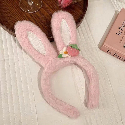 1Pc Cute Rabbit Ear Headband Hat Strawberry Flower Bunny Ear Hair Band Happy Easter Day Gift Girl Princess Birthday Hair Hoop