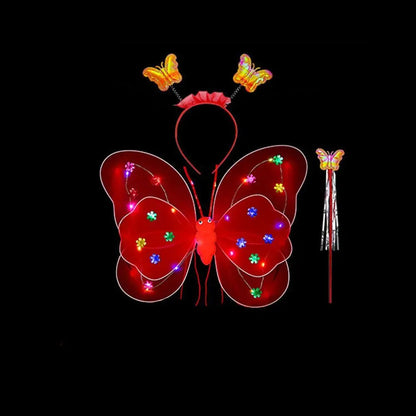 2-8Y Kids Butterflies Princess Costume Luminous Fairy Wing Birthday Party Halloween Stage Dress Up Easter Valentines Day Gift