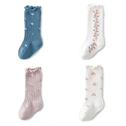 4 Pairs/lot Girl Socks Cute Cotton Baby Knee Socks Newborn Long Tube Kids Children Soft High Sock Toddler Leg Warmers Socken