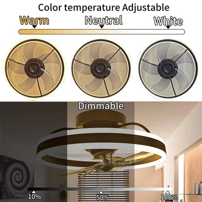 Inverter DC Motor Ceiling Fan Lamp with Remote Control Infinitely Dimmable 6-Speed Adjustment 360°Rotation Detachable LED Lights