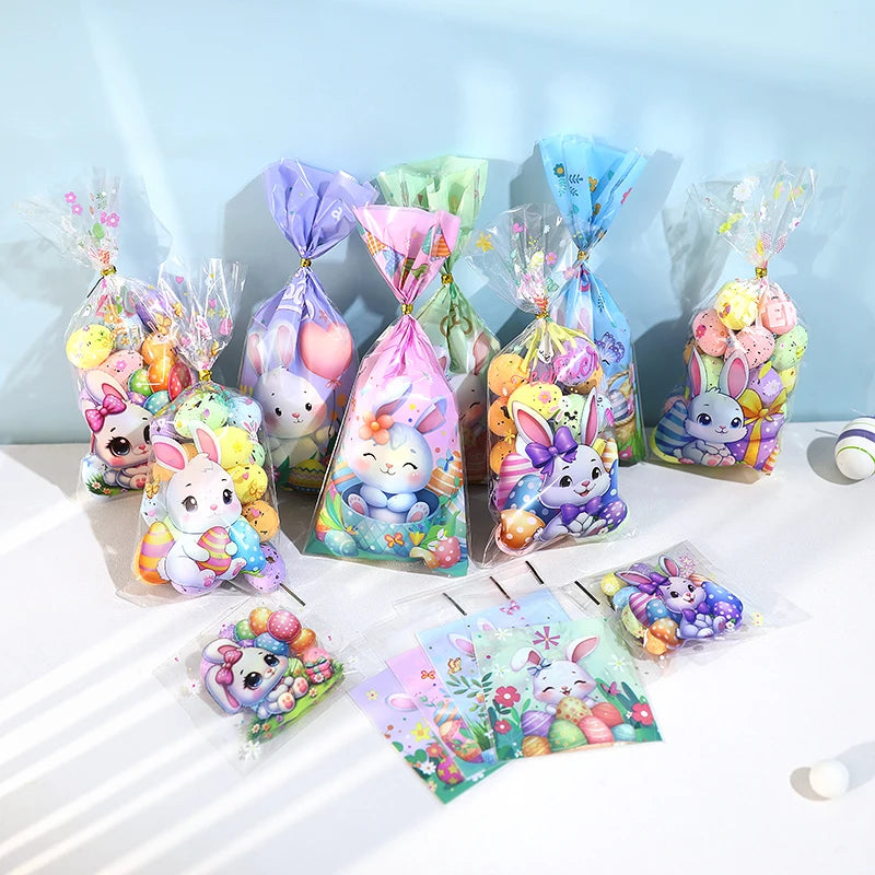 50/100pcs Happy Easter Candy Cookies Bags Bunny Eggs Gift Packaging Plastic Bag For Kids Birthday Party Supply Easter Decoration