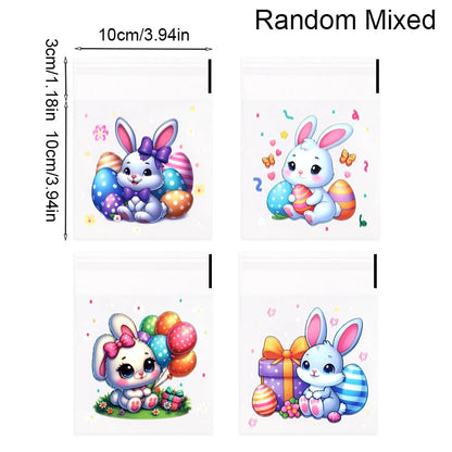 50/100pcs Happy Easter Candy Cookies Bags Bunny Eggs Gift Packaging Plastic Bag For Kids Birthday Party Supply Easter Decoration