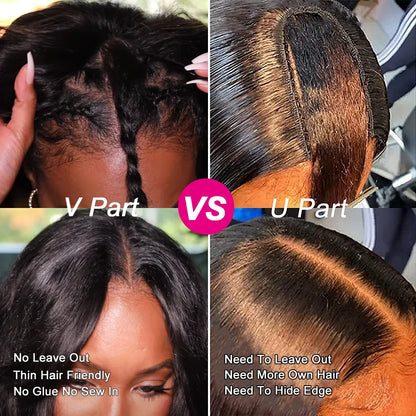 30 Inch Kinky Straight V Part Wig Brazilian Yaki Straight Human Hair U Part Wigs Middle Part Machine Made Remy Hair Easy Install