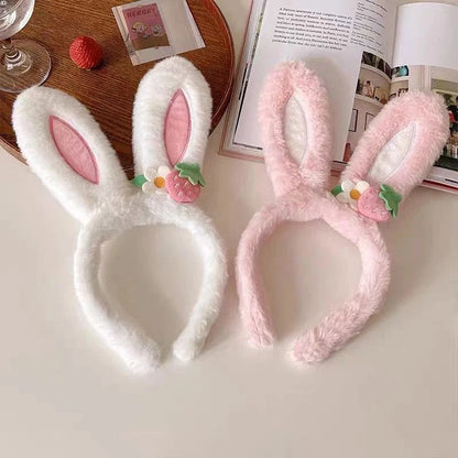 1Pc Cute Rabbit Ear Headband Hat Strawberry Flower Bunny Ear Hair Band Happy Easter Day Gift Girl Princess Birthday Hair Hoop