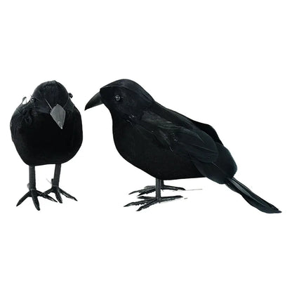 1/2pcs Plastic Simulation Crow with Feather Wings Raven Model Easter Party Decor Black Fake Bird Raven Props Garden Decoration