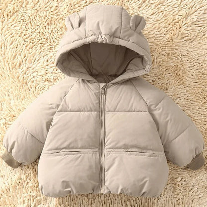 2024 Baby Thickened Cotton Coat Boys Warm Hooded Zip Jacket Autumn Winter New Girls Solid Colour Casual Fashion Cute Outerwear