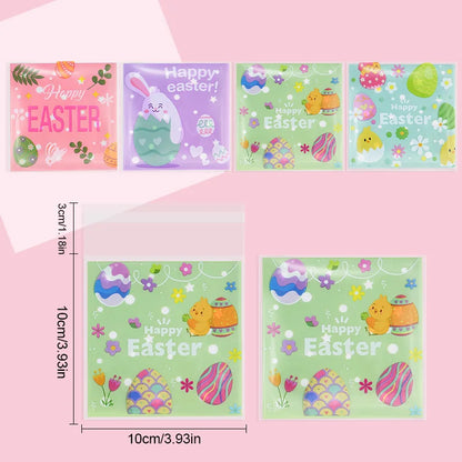 100Pcs Easter Candy Cookie Bag Cute Bunny Eggs Gift Snack Packaging Bags 2025 Happy Easter Party Decoration Supplies Kids Favors