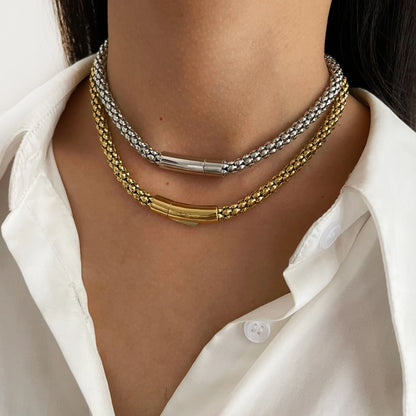 Peri'sbox Statement Stainless Steel Hollow Choker Necklace for Women Men Hip-Hop Gold Color Clavicle Chain Fashion Jewelry Party