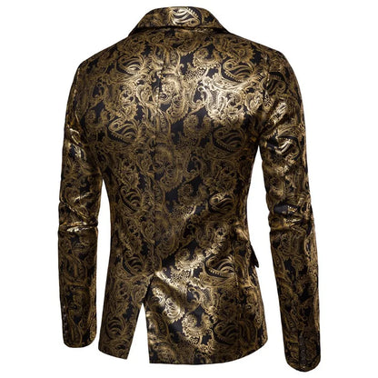 2023 Men's Golden Floral Blazers Business Casual Suit Wedding Dress Gold Blazer Men