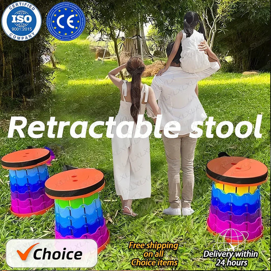 2024 New Folding Stool Portable Round Folding Chair Accordion Chair Height Adjustment Elephant Swing Playground Queue Chair