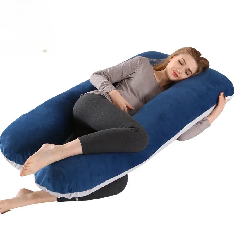 Maternity Pillow Multifunctional Crystal Velvet Lumbar Spine and Abdomen Support U-Shaped Cushion Pregnant Women Body Pillow