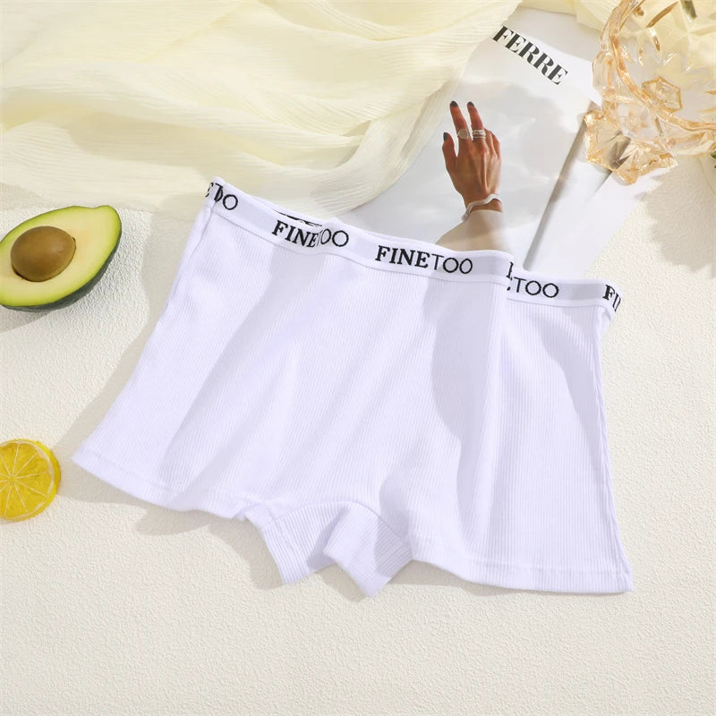 Women's Cotton Panties Boxer Underwear Female Sexy Letter Belt Safety Shorts Seamless Solid Color Intimates Mid Waist Boyshorts