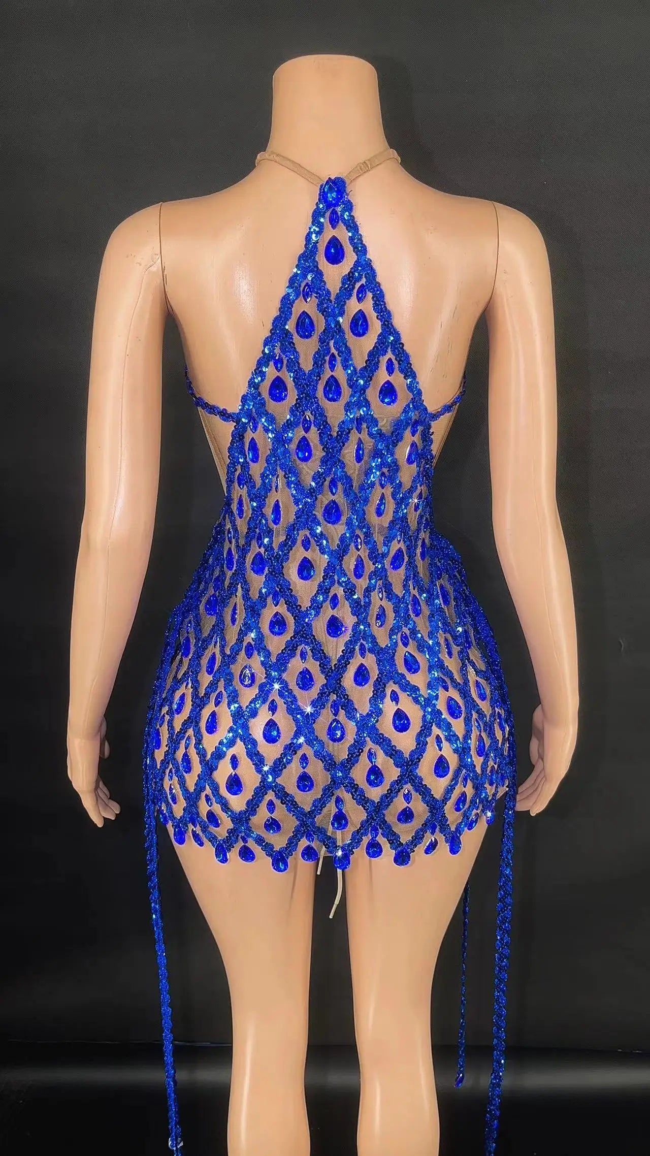 Sexy Sparkly Multicolor Rhinestones Sleeveless Mesh Transparent Short Dress Women Birthday Celebrate Prom Dance Dress Plus Size