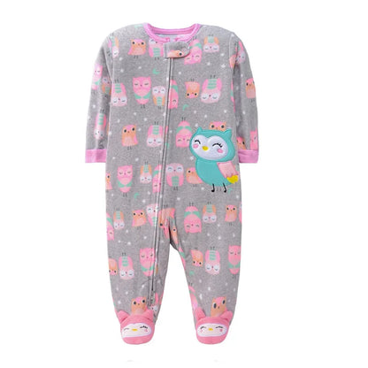 Newborn Infant Baby Girl Rompers 2024 Winter Autumn Warm Micro Fleece Animal Sleepsuit Animal Overall Babe Jumpsuits 0-12 Months