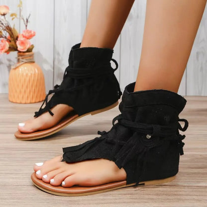 2024 Women Retro Sandals Gladiator Ladies Clip Toe Vintage Boots Casual Tassel Rome Fashion Summer Woman Shoes Female Sandalias