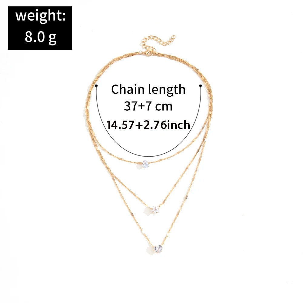 1Pc Multi-layered Dainty Light Luxury Water Drop Love Heart Star Set Chain Pendant Metal Collarbone Necklace Gift For Girl Women