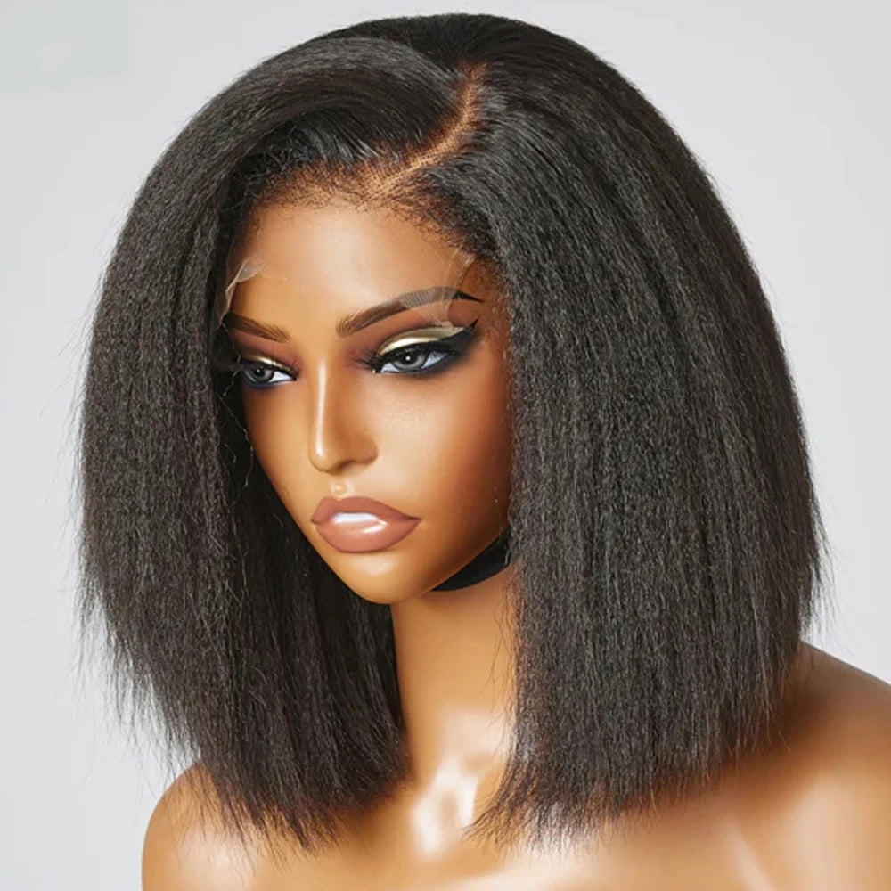 Wear Go Glueless Wig Kinky Straight Human Hair Wigs 6x4 HD Lace Closure Wig Pre Plucked Pre Cut Yaki Straight Human Hair Wigs