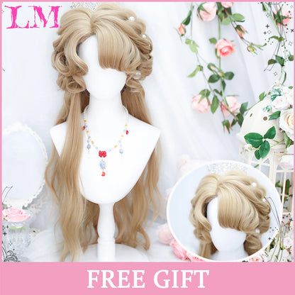 LM White Ombre Black Synthetic Wig for Women Long Curly Wave Wigs with Bangs Cosplay Party Heat Resistant Hair