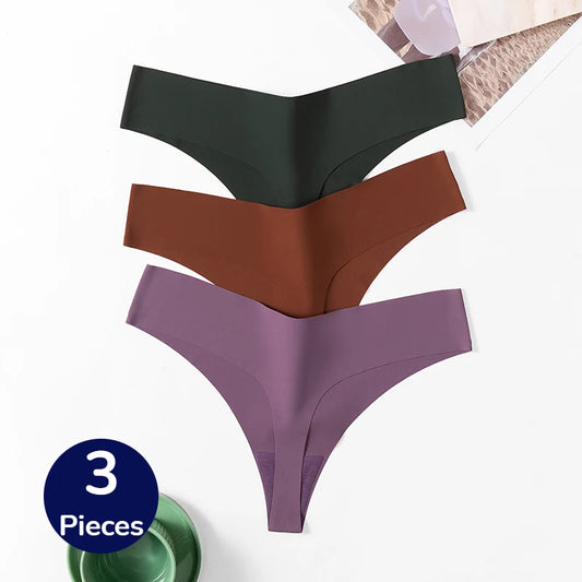 TrowBridge 3PCS/Set Women's Panties Simple Seamless Underwear Breathable Satin Thongs Sexy Lingerie Comfortable Sports G-Strings