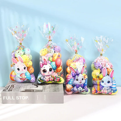 50/100pcs Happy Easter Candy Cookies Bags Bunny Eggs Gift Packaging Plastic Bag For Kids Birthday Party Supply Easter Decoration