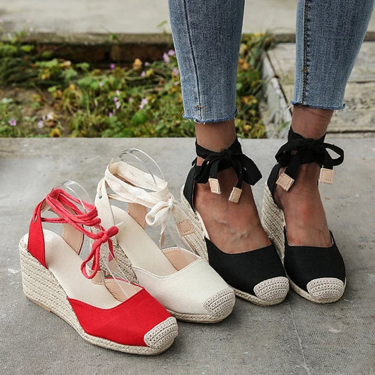 Women's Wedges Espadrilles Sandals Summer 2024 New Ankle Strap Gladiator Sandalias Woman Hemp Bottom Casual Shoes Plus Size 43
