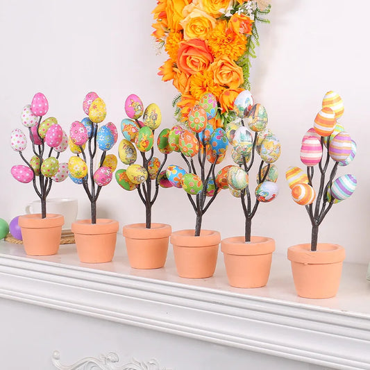 Easter Egg Potted Plant Artificial Tabletop Easter Egg Tree Decor for Easter Home Decor Centerpiece Flower Arrangement