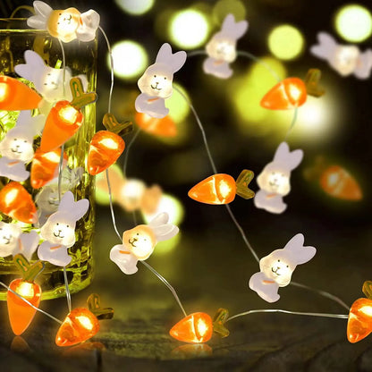 2M 20LED 2025 Easter Rabbit Carrot LED String Light Chick Eggs Fairy Light Garland kids room Happy Easter Party Home Decoration