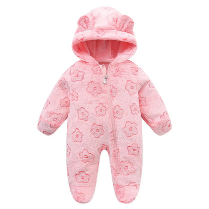 OLEKID 2025 Autumn Winter Newborn Baby overalls Flannel Hooded Kids Baby Girl Rompers 0-1 Years Toddler Boy Jumpsuit Outfits
