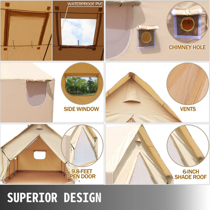 VEVOR Canvas Wall Tent with PVC Storm Flap Large Canvas Wall Tent Waterproof Camping Canvas Tents With Stove Camping Steel Pipe